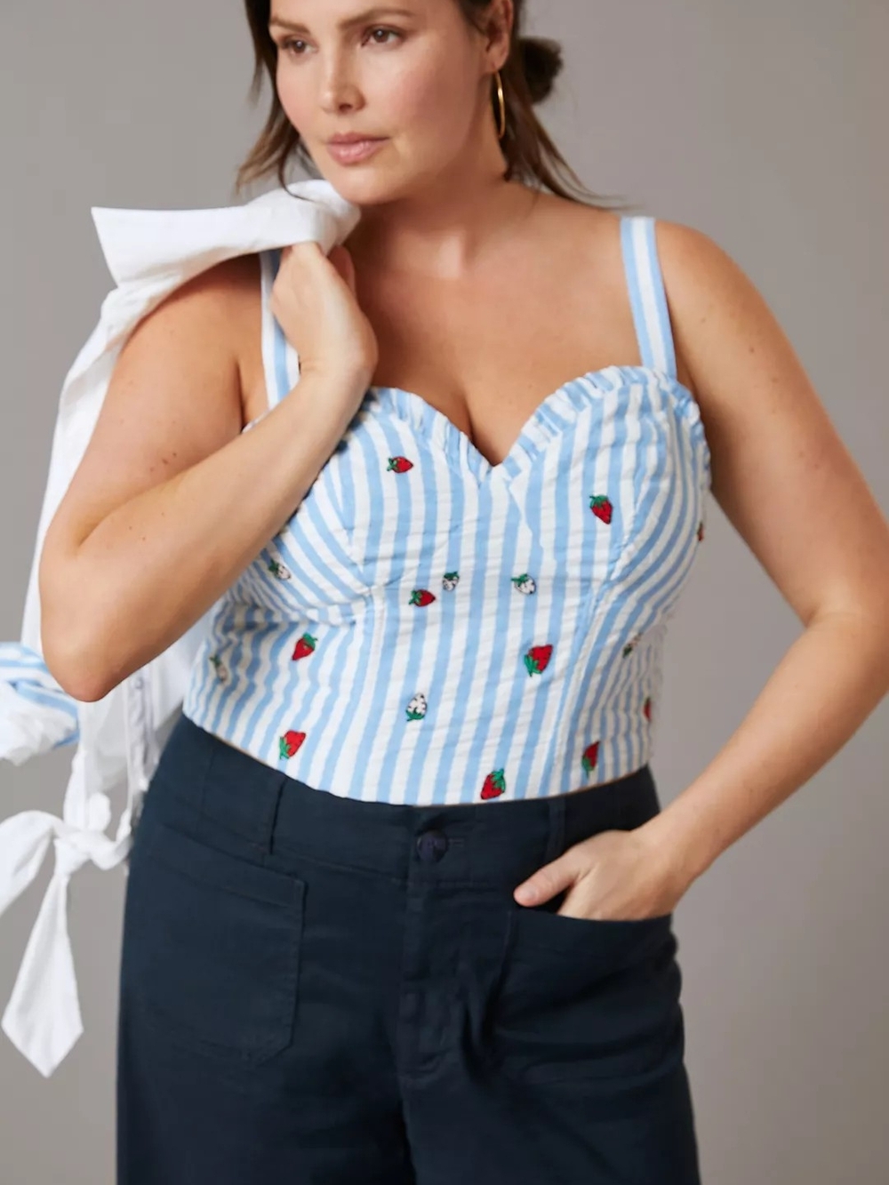 Anthropologie | Maeve Striped Strawberry Embroidered Cami – Like New – Size 20W
